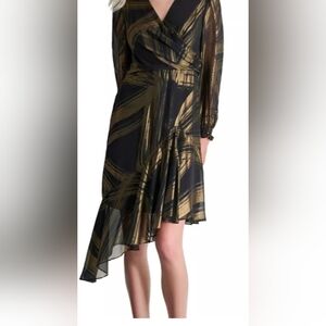 DKNY Black and Gold Asymmetrical Dress